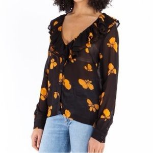 Ganni Fairfax Georgette Ruffle Top in Black L